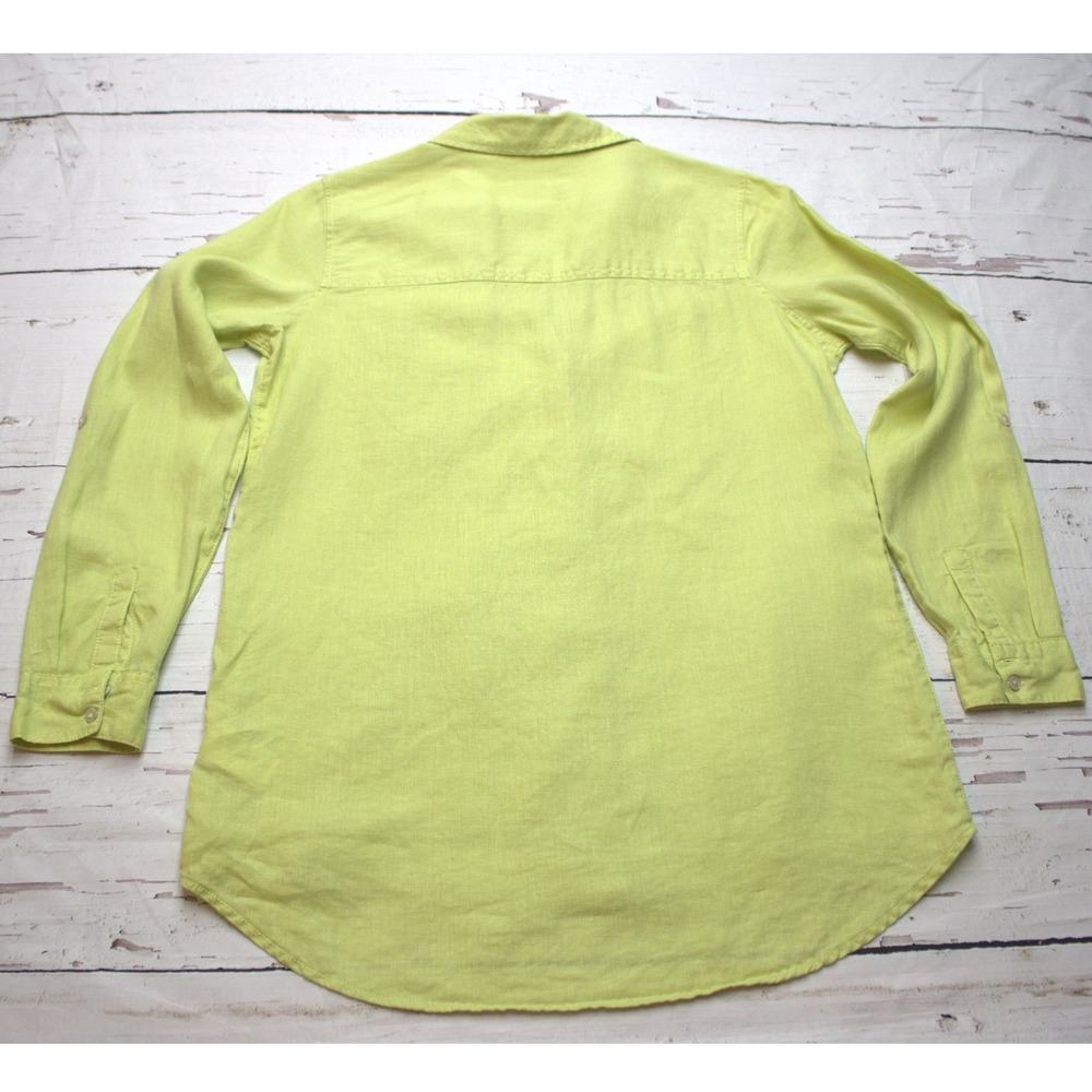 Sigrid Olsen 100% Linen Button Up Shirt Lime Green S Coastal - Picture 3 of 7